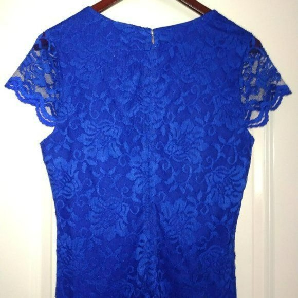 Thalia Sodi Royal Blue Lace Ruched Dress Short Sleeve Size Large NWT - Picture 7 of 12